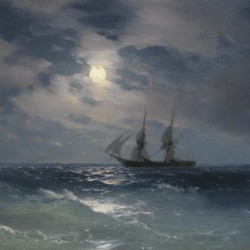 The Brig Mercury in moonlight